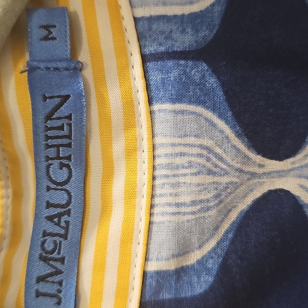 J. McLaughlin Size Medium Blue Print With Yellow Stripe Accents Shirt EUC - Picture 8 of 9